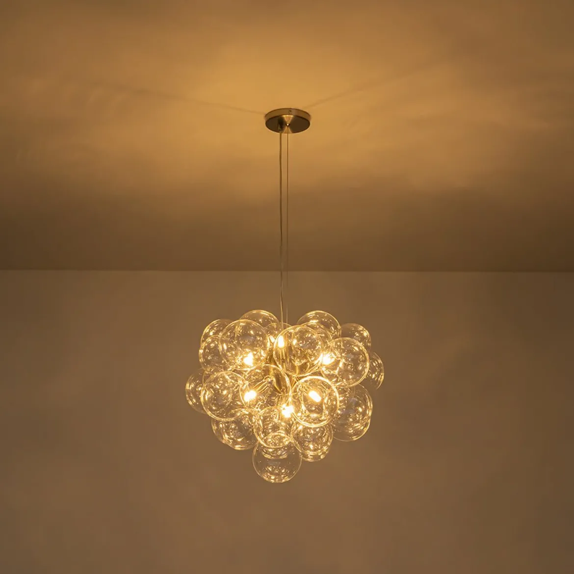 6-Light Dimmable Brass Cluster Clear Glass Bubble Sphere Chandelier