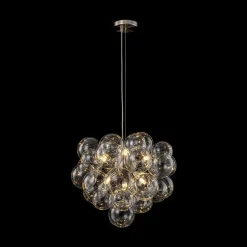 6-Light Dimmable Brass Cluster Clear Glass Bubble Sphere Chandelier