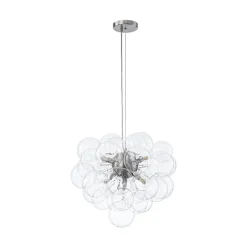 6-Light Dimmable Brass Cluster Clear Glass Bubble Sphere Chandelier