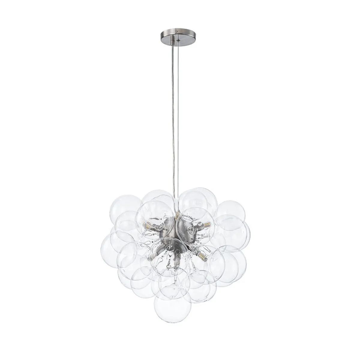 6-Light Dimmable Brass Cluster Clear Glass Bubble Sphere Chandelier