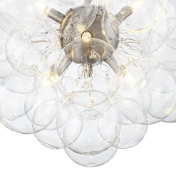 6-Light Dimmable Brass Cluster Clear Glass Bubble Sphere Chandelier