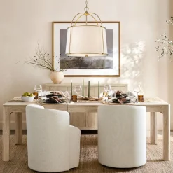 4-Light Distressed Gold White Linen Drum Lantern Pendant