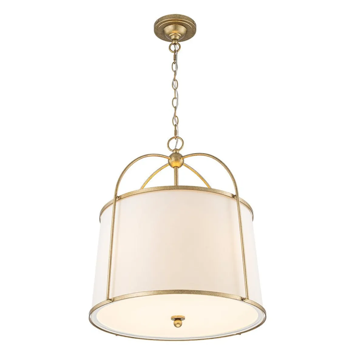 4-Light Distressed Gold White Linen Drum Lantern Pendant