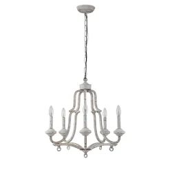 5-Light Distressed White Shabby Chic Candle Style Chandelier