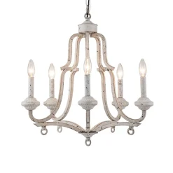 5-Light Distressed White Shabby Chic Candle Style Chandelier