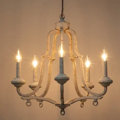 5-Light Distressed White Shabby Chic Candle Style Chandelier