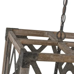 4-Light Distressed Wooden Square Cage Pendant Light