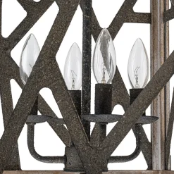 4-Light Distressed Wooden Square Cage Pendant Light