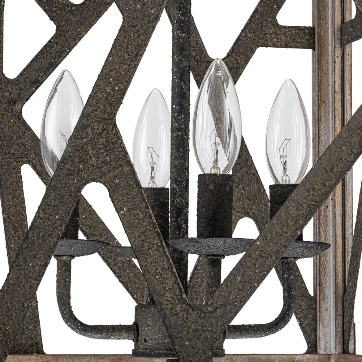 4-Light Distressed Wooden Square Cage Pendant Light