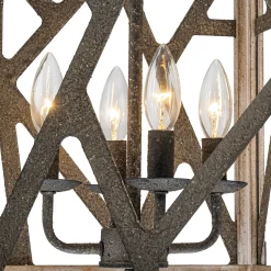 4-Light Distressed Wooden Square Cage Pendant Light