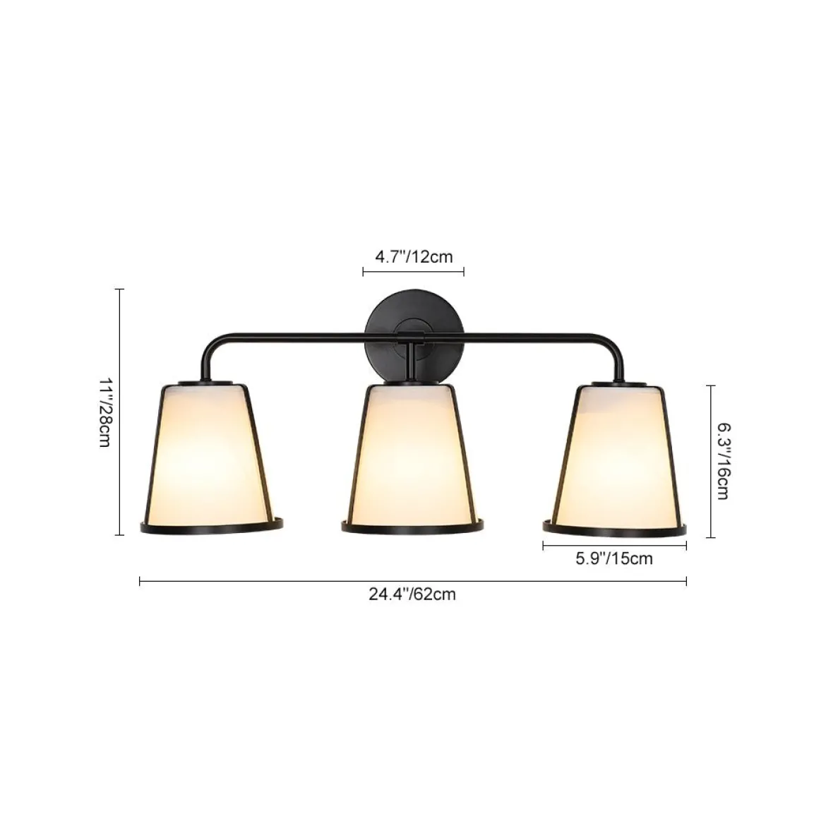 3-Light Fabric Conical Shade Vanity Wall Sconce