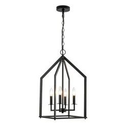 4-light Farmhouse Candle Style Black Lantern Pendant Light
