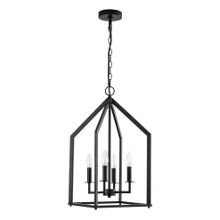 4-light Farmhouse Candle Style Black Lantern Pendant Light