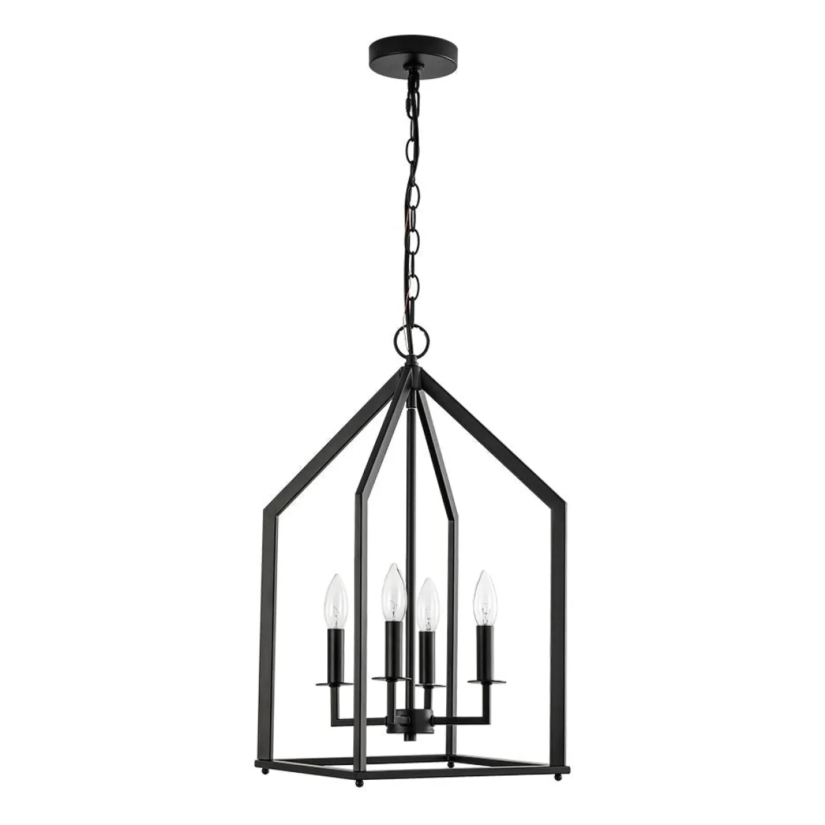4-light Farmhouse Candle Style Black Lantern Pendant Light