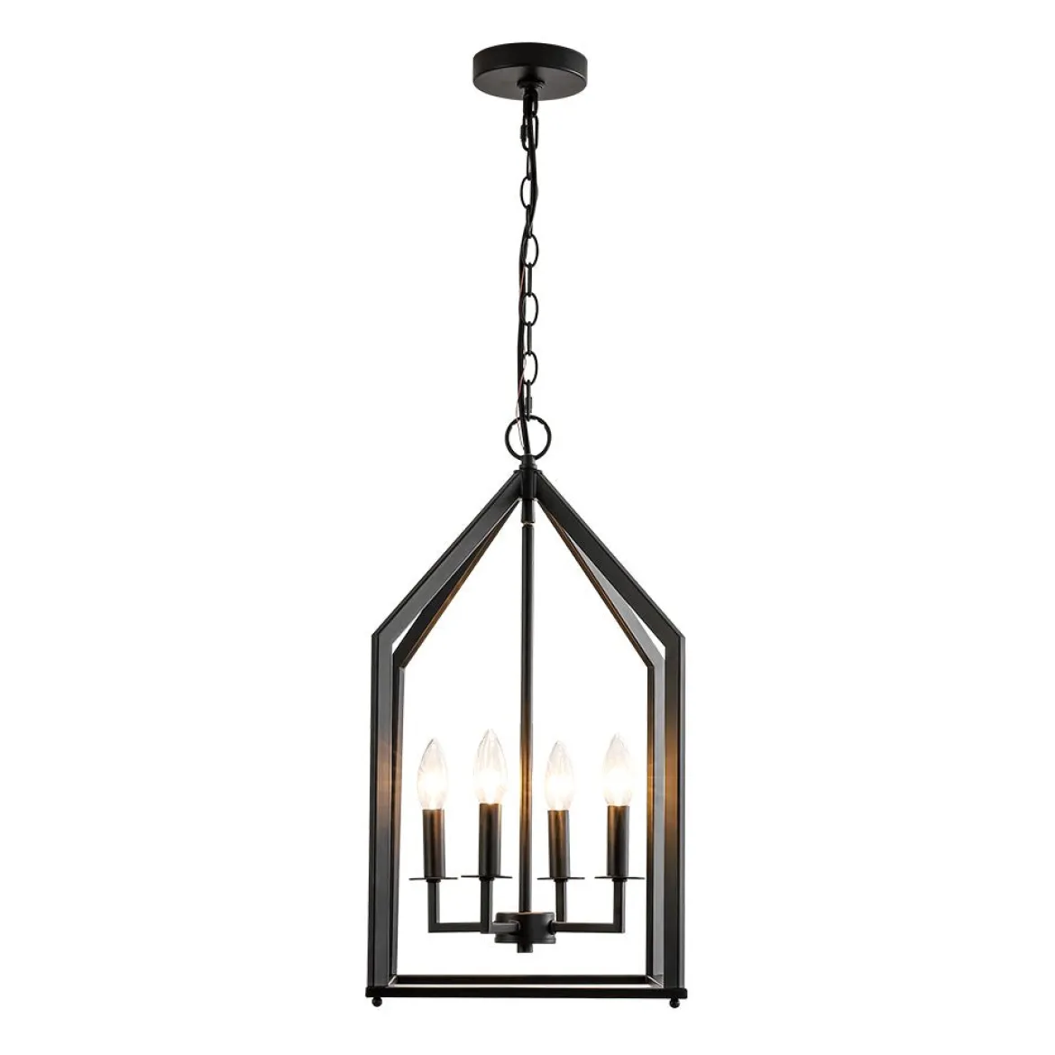 4-light Farmhouse Candle Style Black Lantern Pendant Light