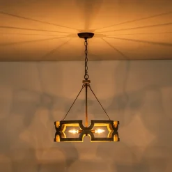 3-Light Farmhouse Open Aged Wood Drum Pendant Light