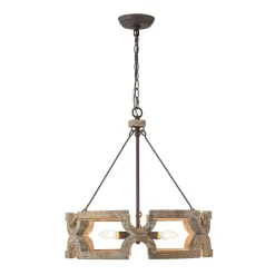 3-Light Farmhouse Open Aged Wood Drum Pendant Light