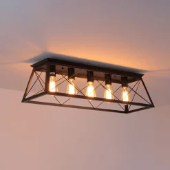 5-Light Farmhouse Rectangular Cage Semi Flush Mount