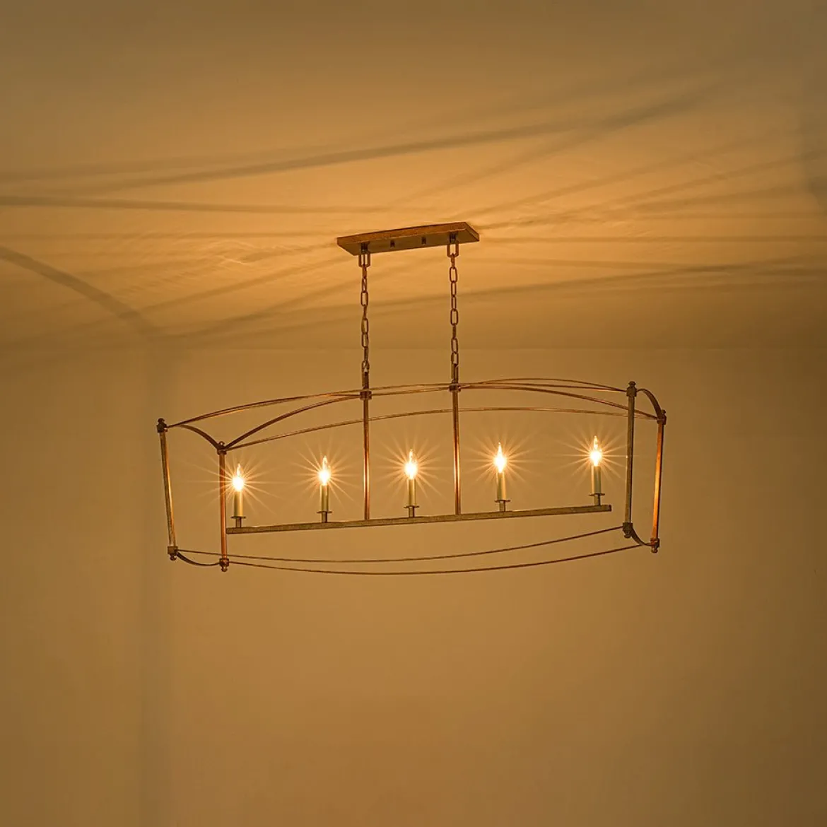 5-light French Antique Candle Wide Lantern Island Chandelier