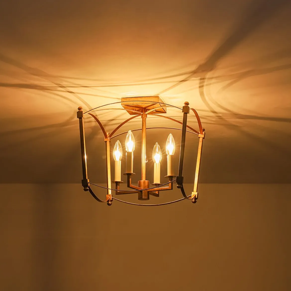 4-light French Antique Candle Style Lantern Semi Flush