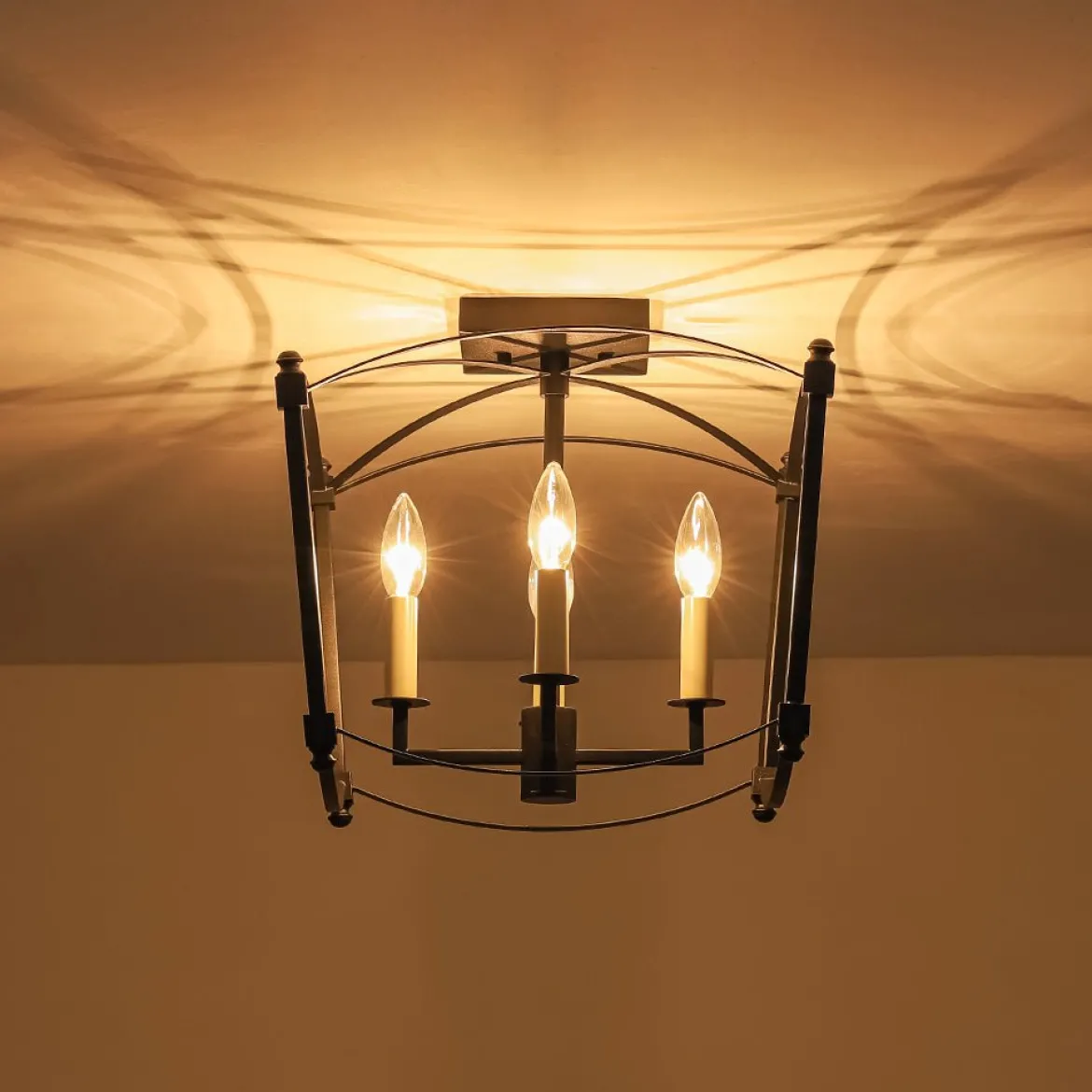 4-light French Antique Candle Style Lantern Semi Flush