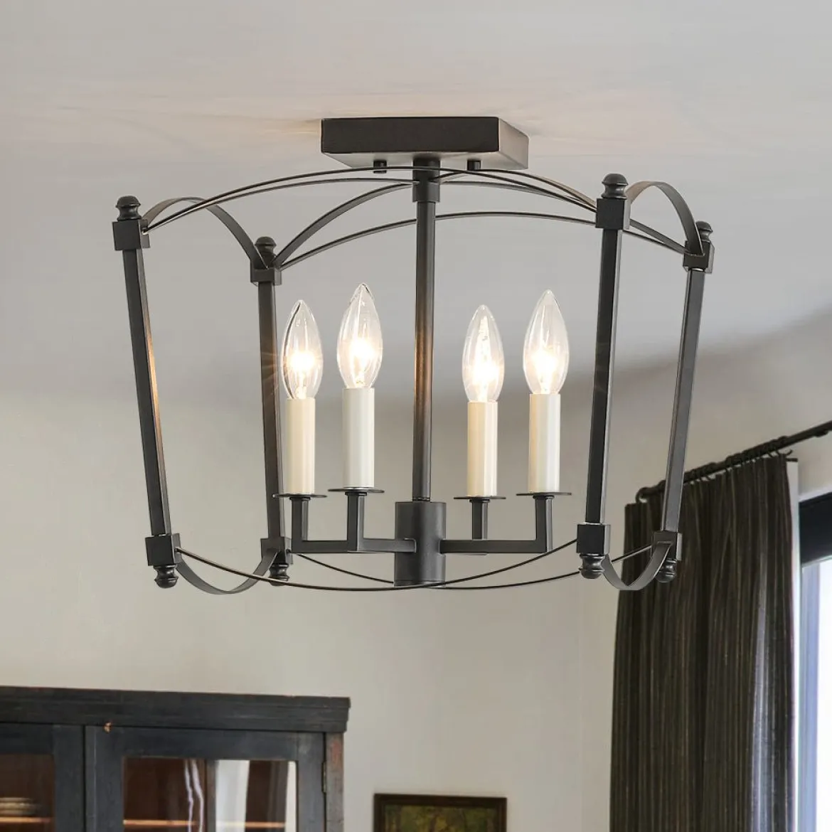 4-light French Antique Candle Style Lantern Semi Flush