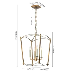 4-light French Antique Gold Candle Square Lantern Chandelier