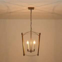 4-light French Antique Gold Candle Square Lantern Chandelier