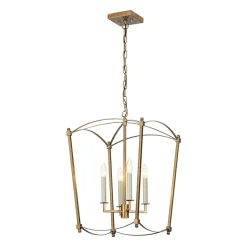 4-light French Antique Gold Candle Square Lantern Chandelier