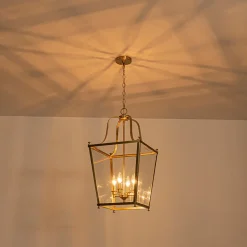 4-Light French Candle Style Wide Square Glass Lantern Pendant