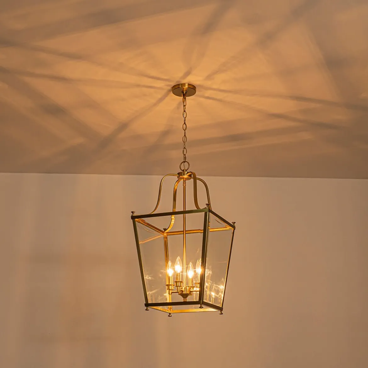 4-Light French Candle Style Wide Square Glass Lantern Pendant