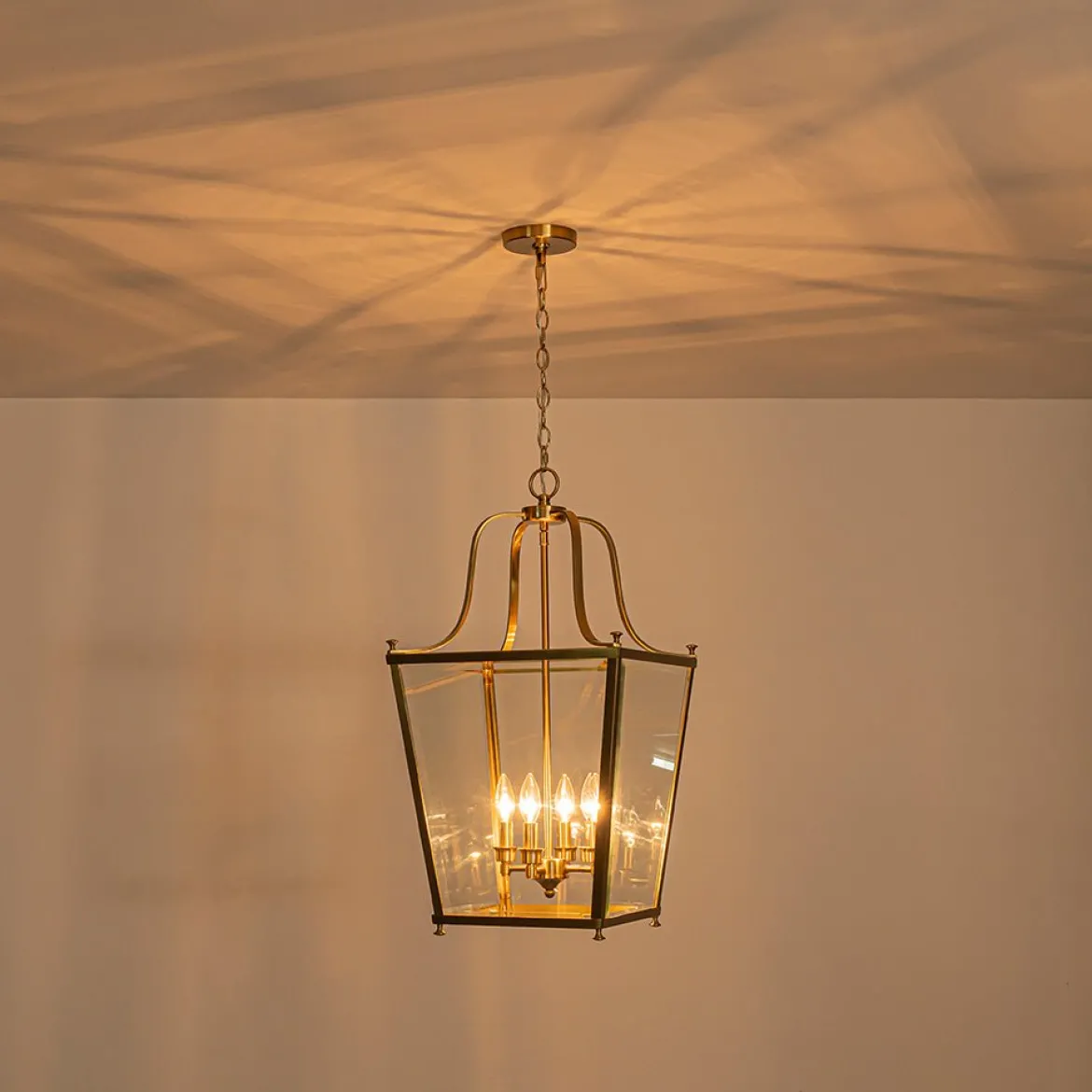 4-Light French Candle Style Wide Square Glass Lantern Pendant