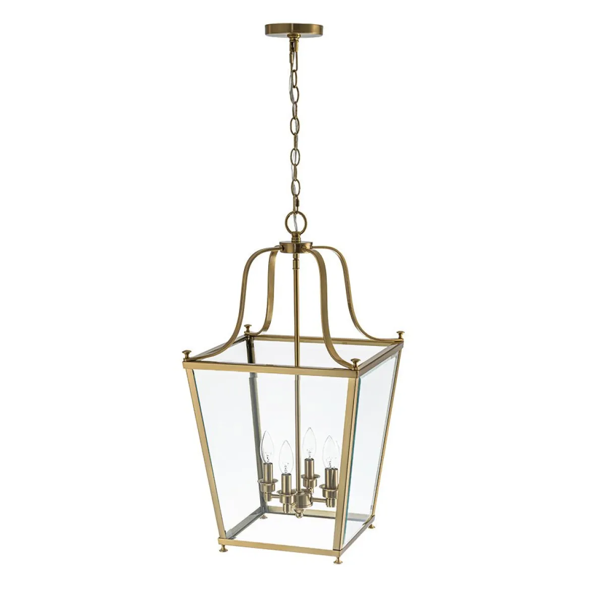 4-Light French Candle Style Wide Square Glass Lantern Pendant