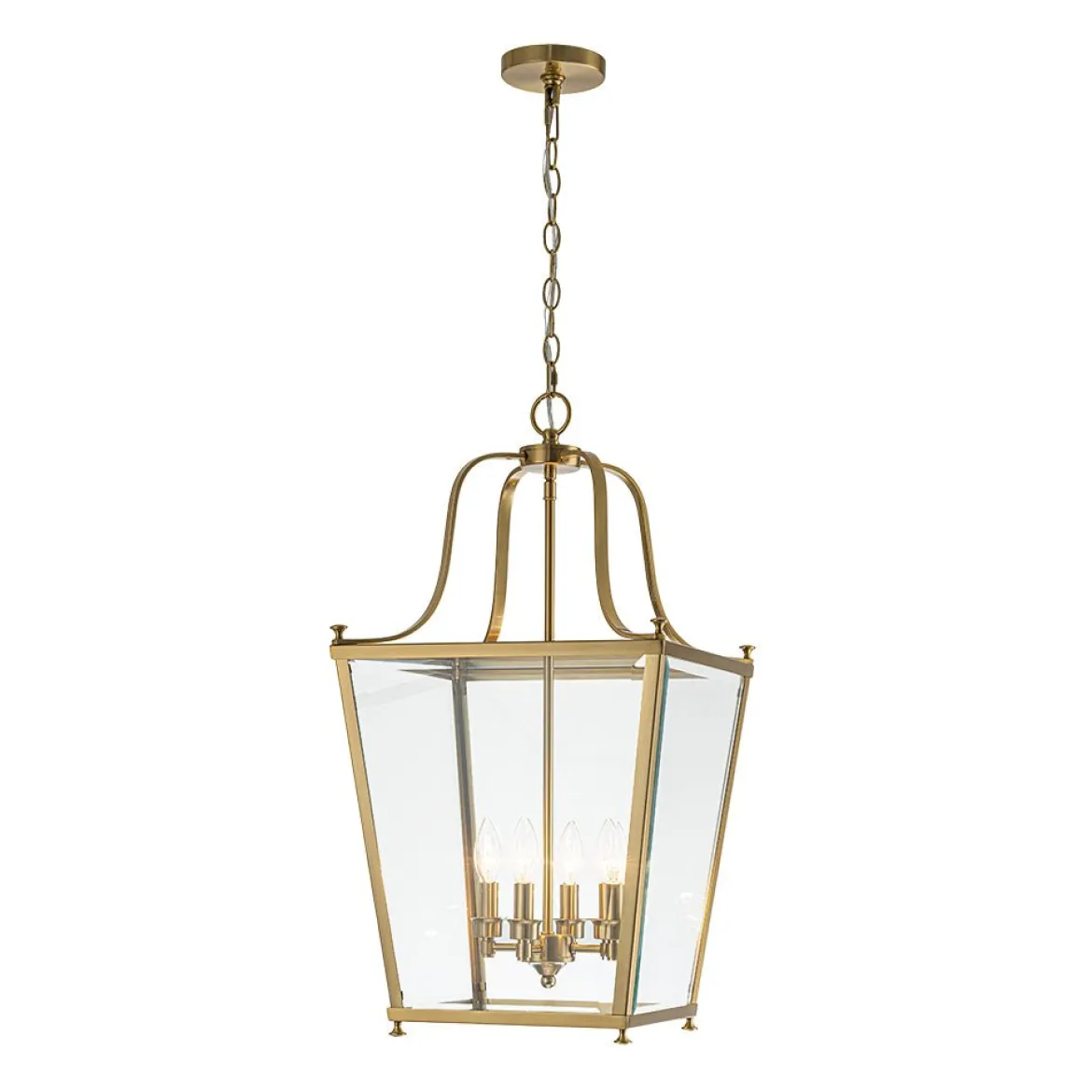 4-Light French Candle Style Wide Square Glass Lantern Pendant