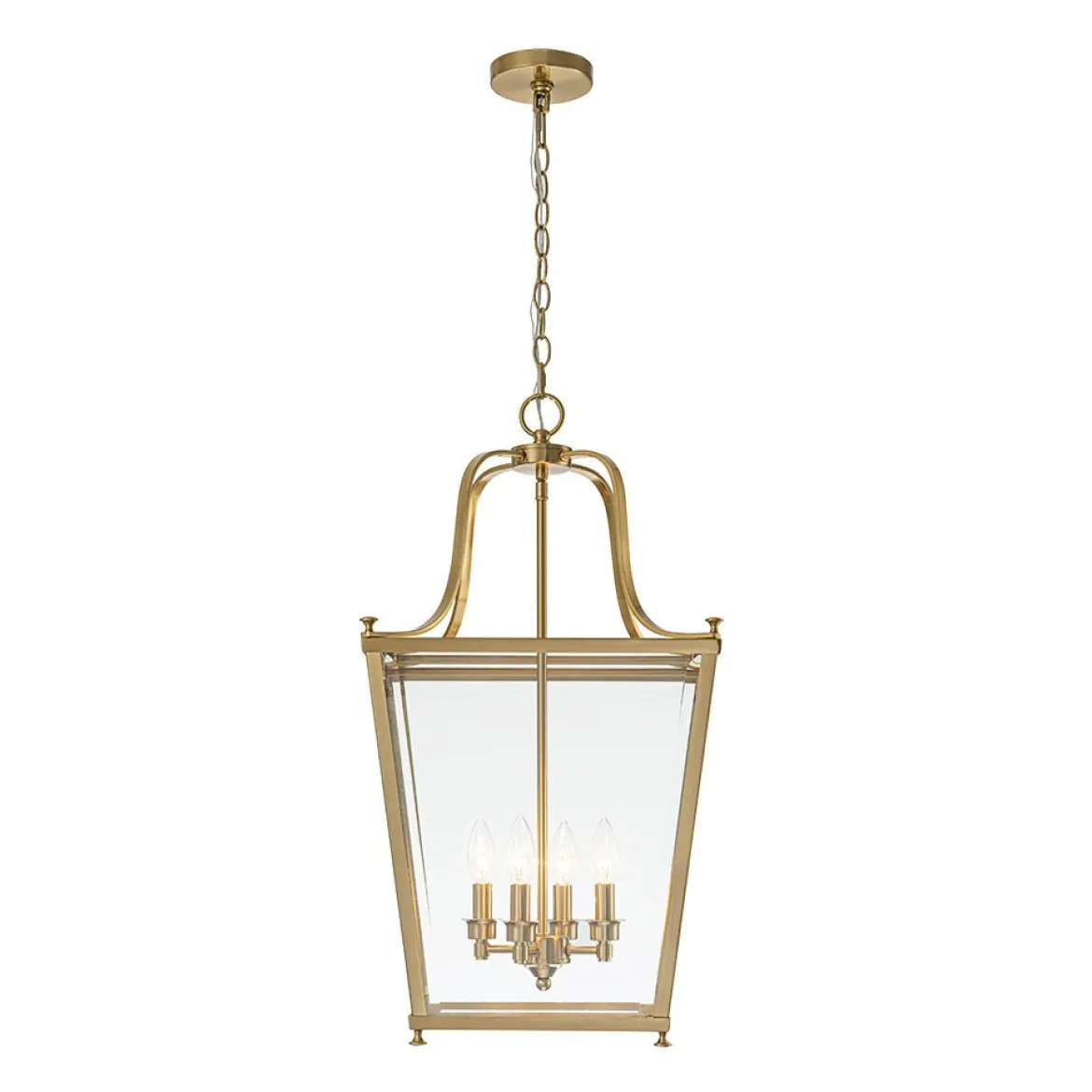 4-Light French Candle Style Wide Square Glass Lantern Pendant