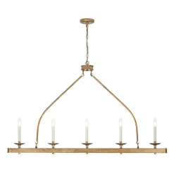 5-Light French Distressed Gold Candle Linear Island Chandelier