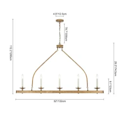 5-Light French Distressed Gold Candle Linear Island Chandelier