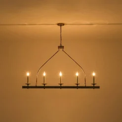 5-Light French Distressed Gold Candle Linear Island Chandelier