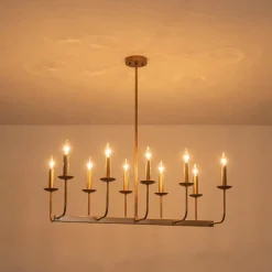 10-Light French Vintage Candle Style Linear Island Chandelier