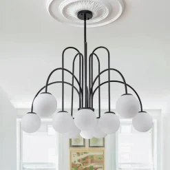 10-Light Frosted Glass Globe Bubble Chandelier