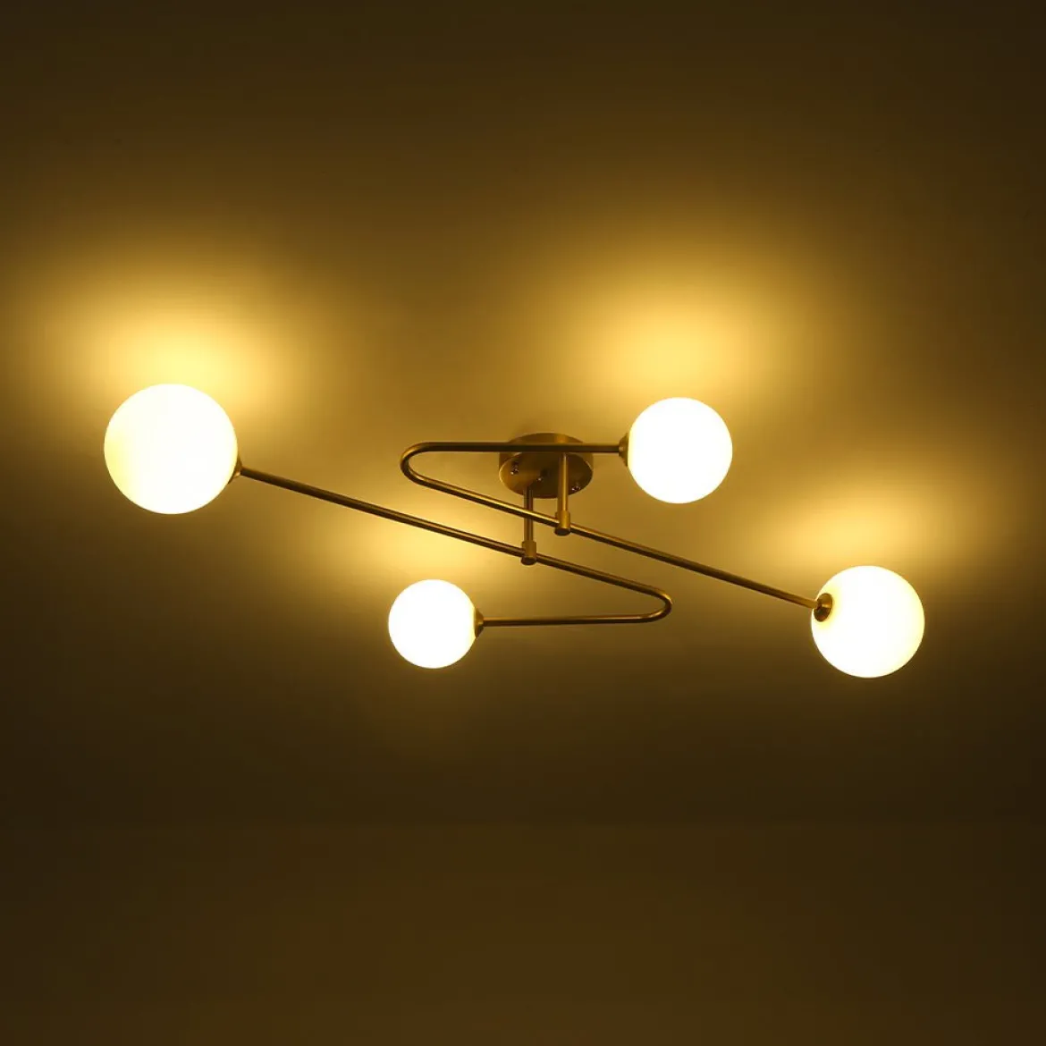 4-Light Frosted Glass Globe Linear Sputnik Semi Flush Mount