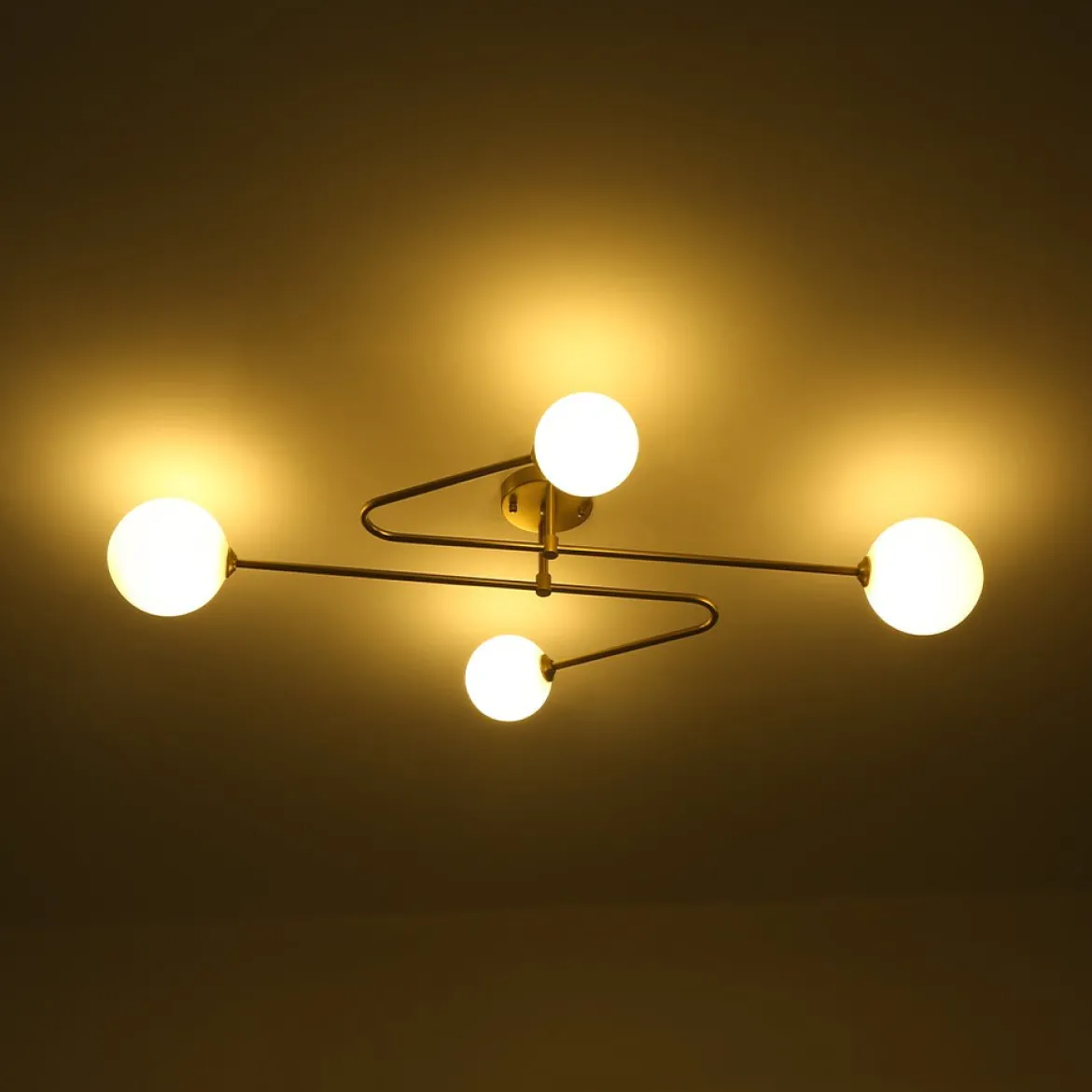 4-Light Frosted Glass Globe Linear Sputnik Semi Flush Mount