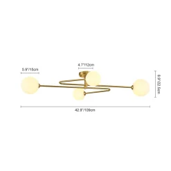 4-Light Frosted Glass Globe Linear Sputnik Semi Flush Mount