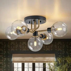 5-light Glass Globe Semi Flush Bubble Ceiling Light