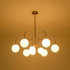 9-Light Goose Arm Opal Glass Bubble Tiered Chandelier