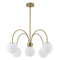 5-Light Goose Arm Opal Glass Globe Round Sputnik Chandelier