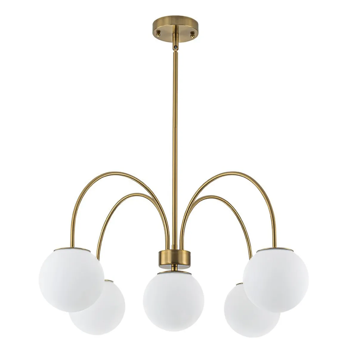 5-Light Goose Arm Opal Glass Globe Round Sputnik Chandelier