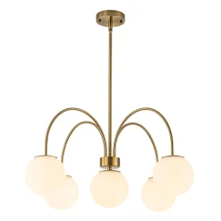 5-Light Goose Arm Opal Glass Globe Round Sputnik Chandelier