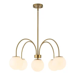 5-Light Goose Arm Opal Glass Globe Round Sputnik Chandelier