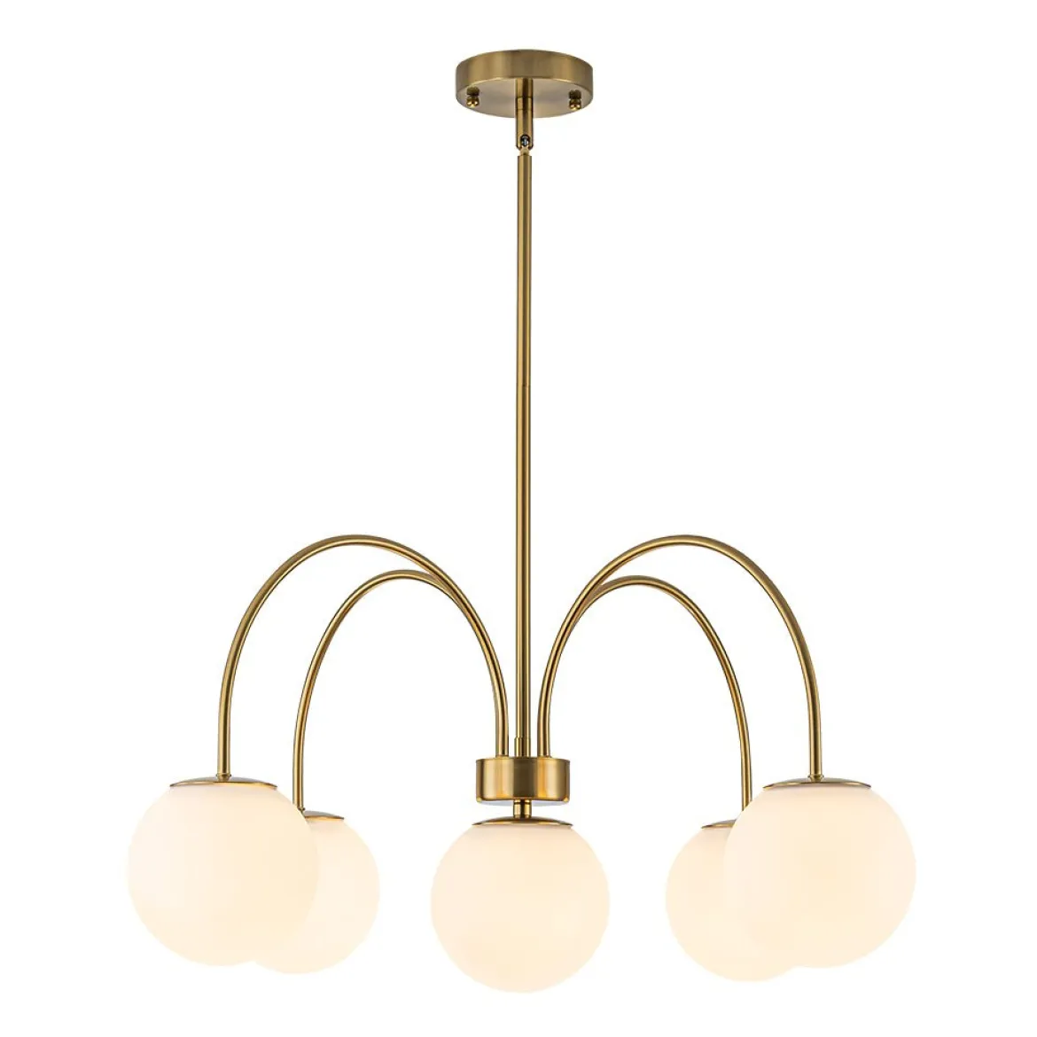 5-Light Goose Arm Opal Glass Globe Round Sputnik Chandelier